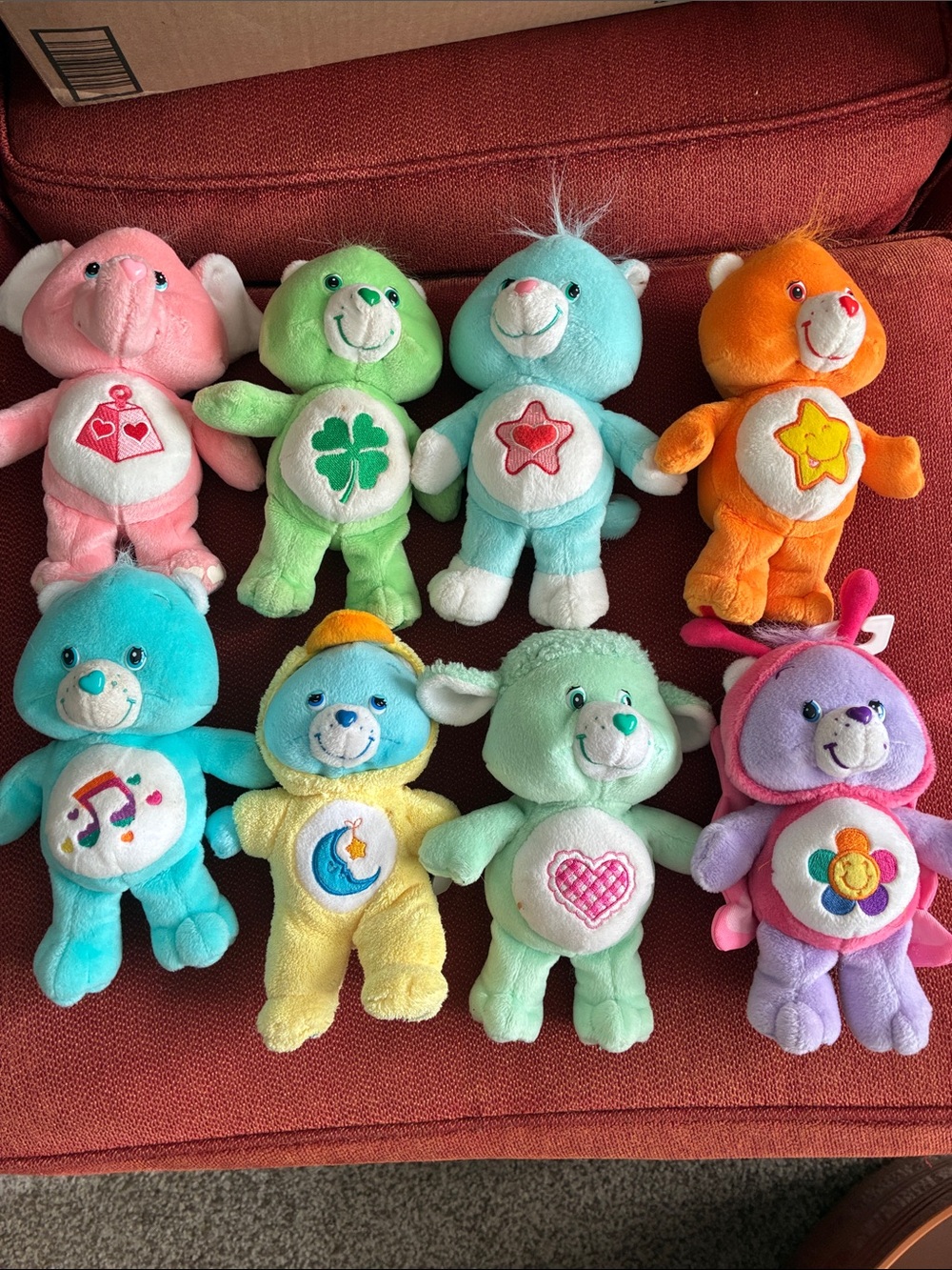 Care Bears Plush Lot - Pink, Green, Teal, Orange, Blue, Yellow, Purple set of 9